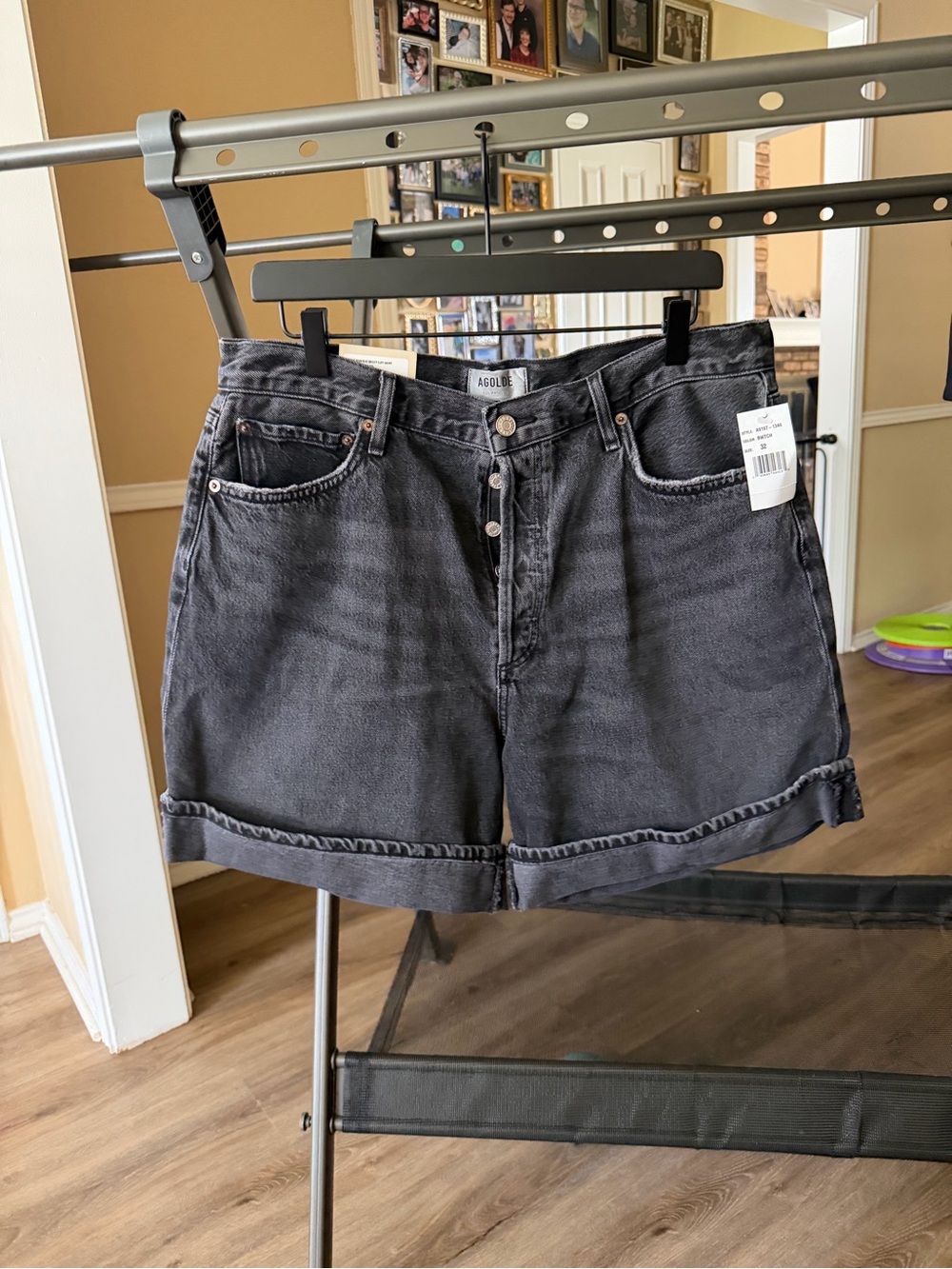 Agolde dame short high rise baggy cuff size 32 black denim shorts jean shorts